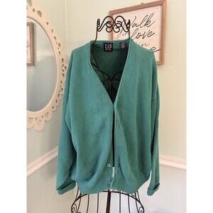 Vintage GAP Green Cardigan L Button Up Thick Chunky Preppy Yacht Yuppie knit